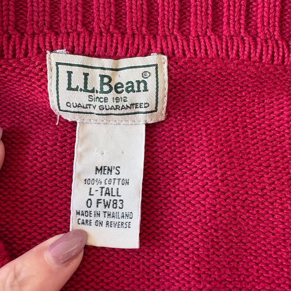 L L Bean Men Large Tall Cotton Red V-Neck‎ Sweater Casual Preppy Office Dadcore